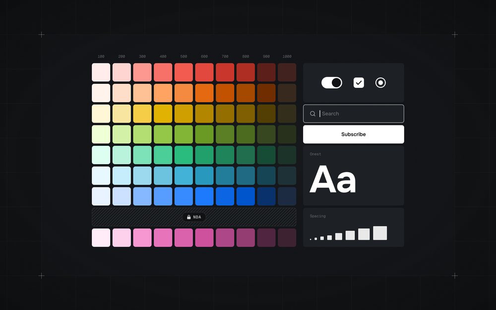 Token-based design system under NDA: colour scales, components, type and spacing